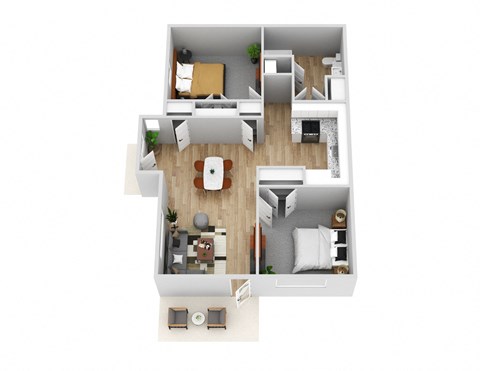 Floor plan for 2 beds, 1 bath, 813 sqft
